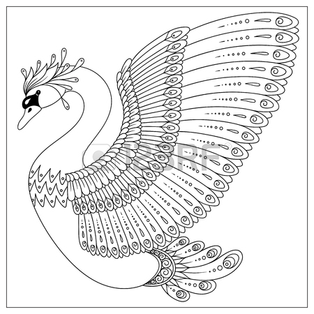 450x450 Drawing Zentangle Swan For Coloring Page, Shirt Design Effect