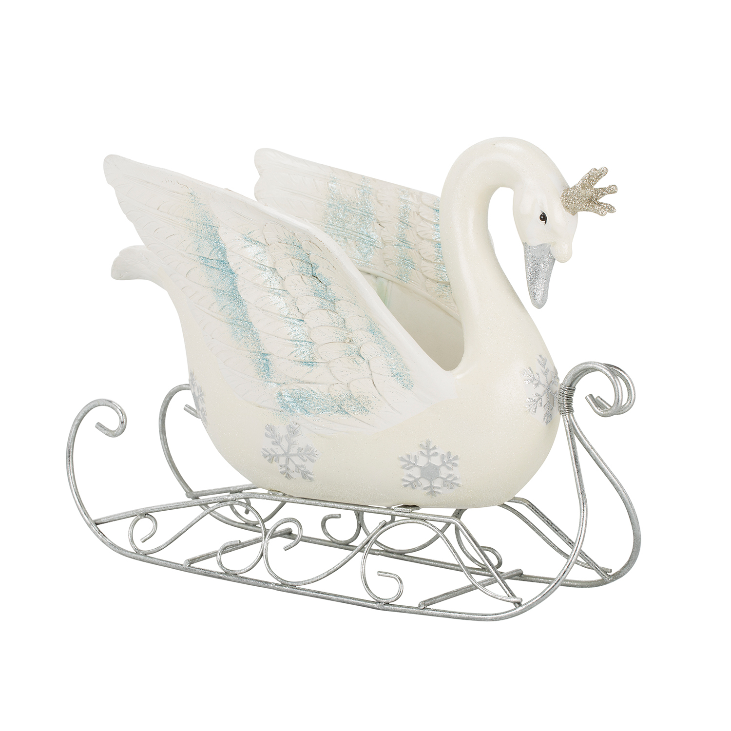 1500x1500 Glitter Swan Sleigh Standing Decoration