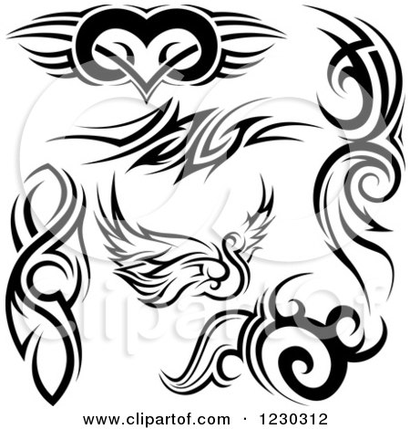 450x470 Clipart Of A Black And White Tribal Swan Tattoo Design