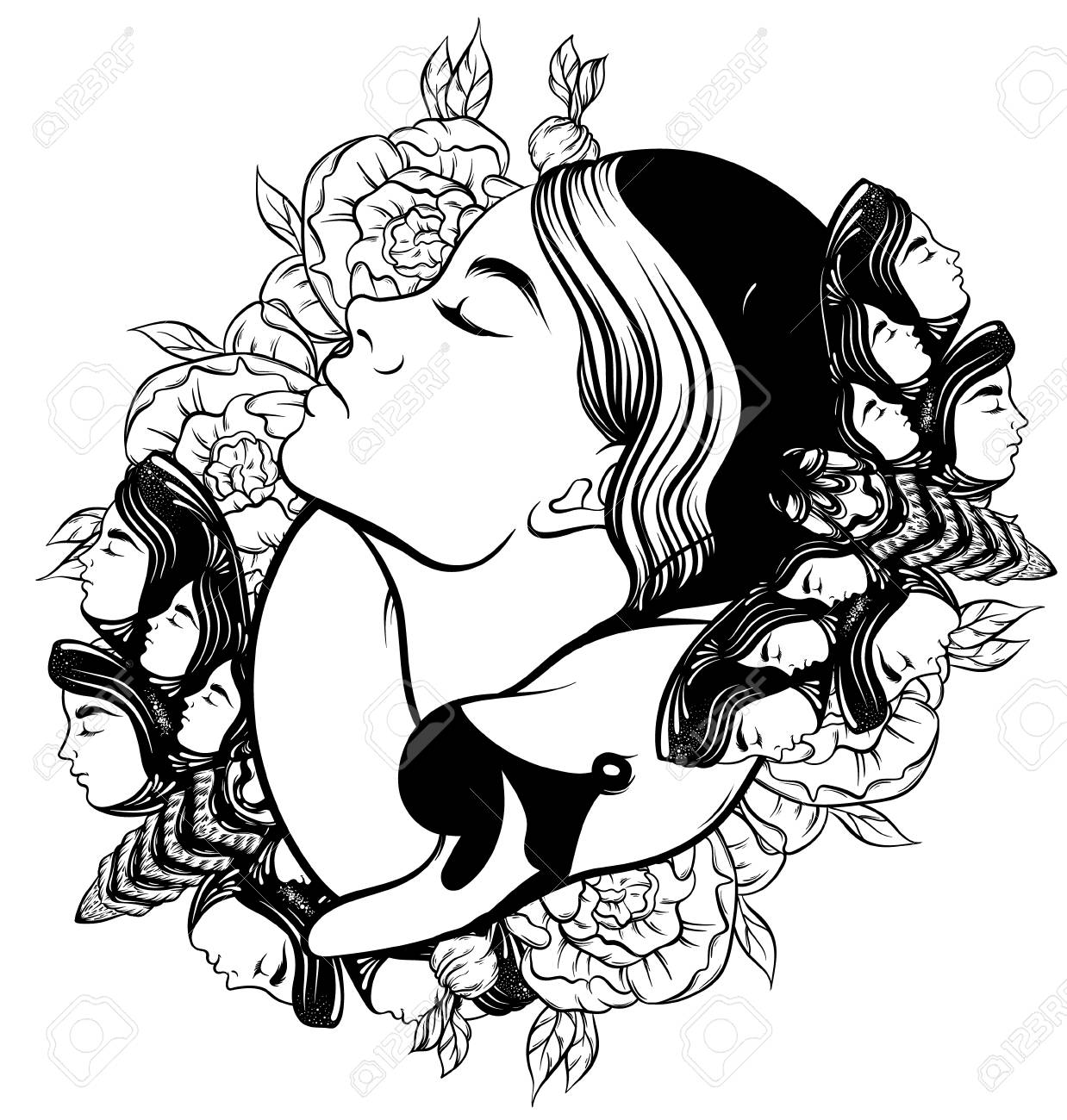 1238x1300 Vector Hand Drawn Illustration Of Girl With Swan And Flowers