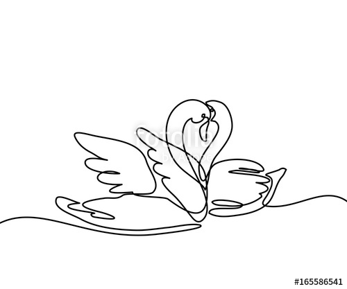 500x417 Continuous One Line Drawing. Two Swans Logo. Black And White