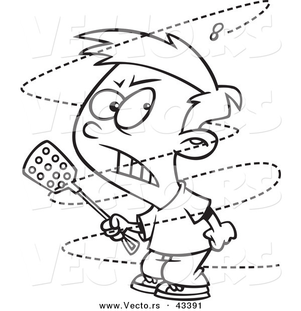 600x620 Vector Of A Mad Cartoon Boy Trying To Swat An Annoying House Fly