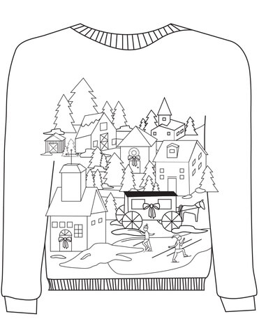 371x480 Christmas Ugly Sweater With A Village Motif Coloring Page Free