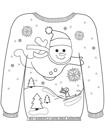 371x480 Christmas Ugly Sweater With A Snowman Motif Coloring Page Free
