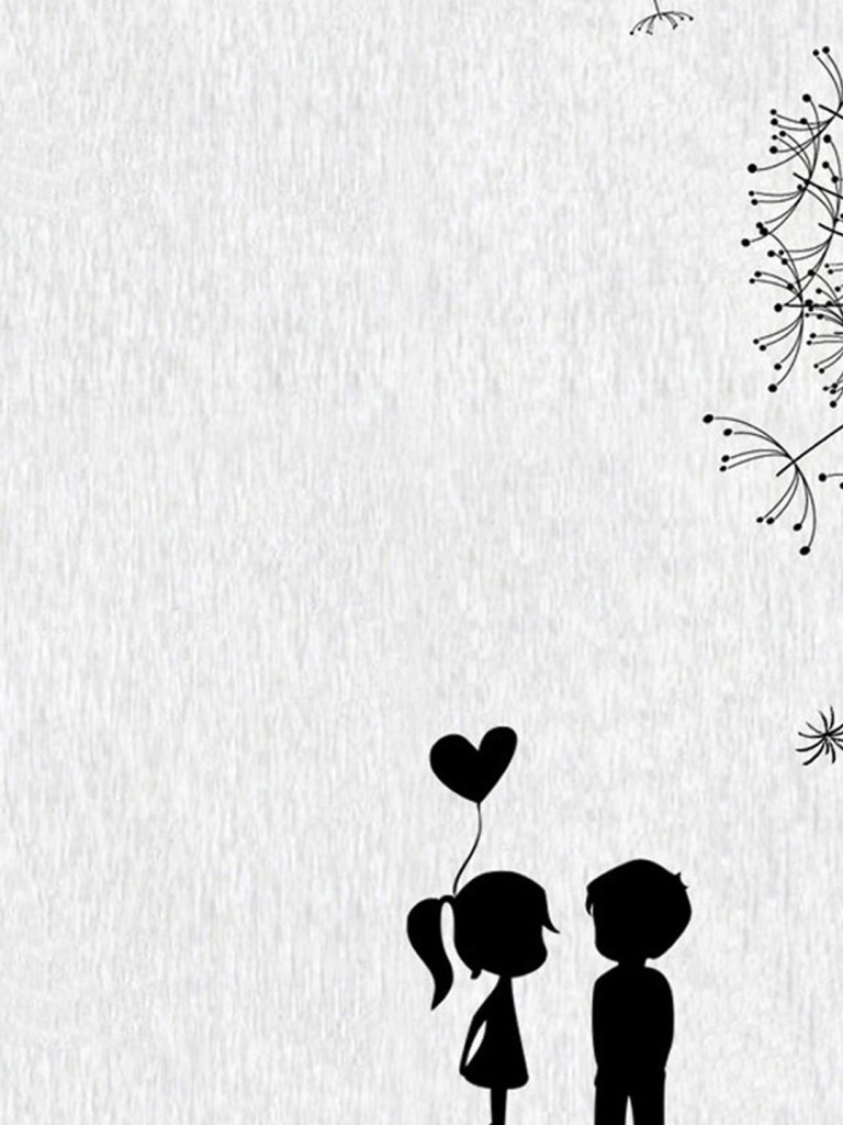 768x1024 Pictures Cute Drawing Couple Wallpaper,