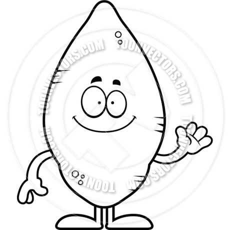 460x460 Cartoon Sweet Potato Waving (Black And White Line Art) By Cory