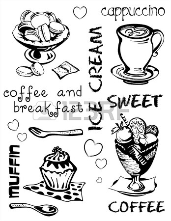348x450 Set Of Drawings And Inscriptions Of Coffee, Sweets And Ice Cream