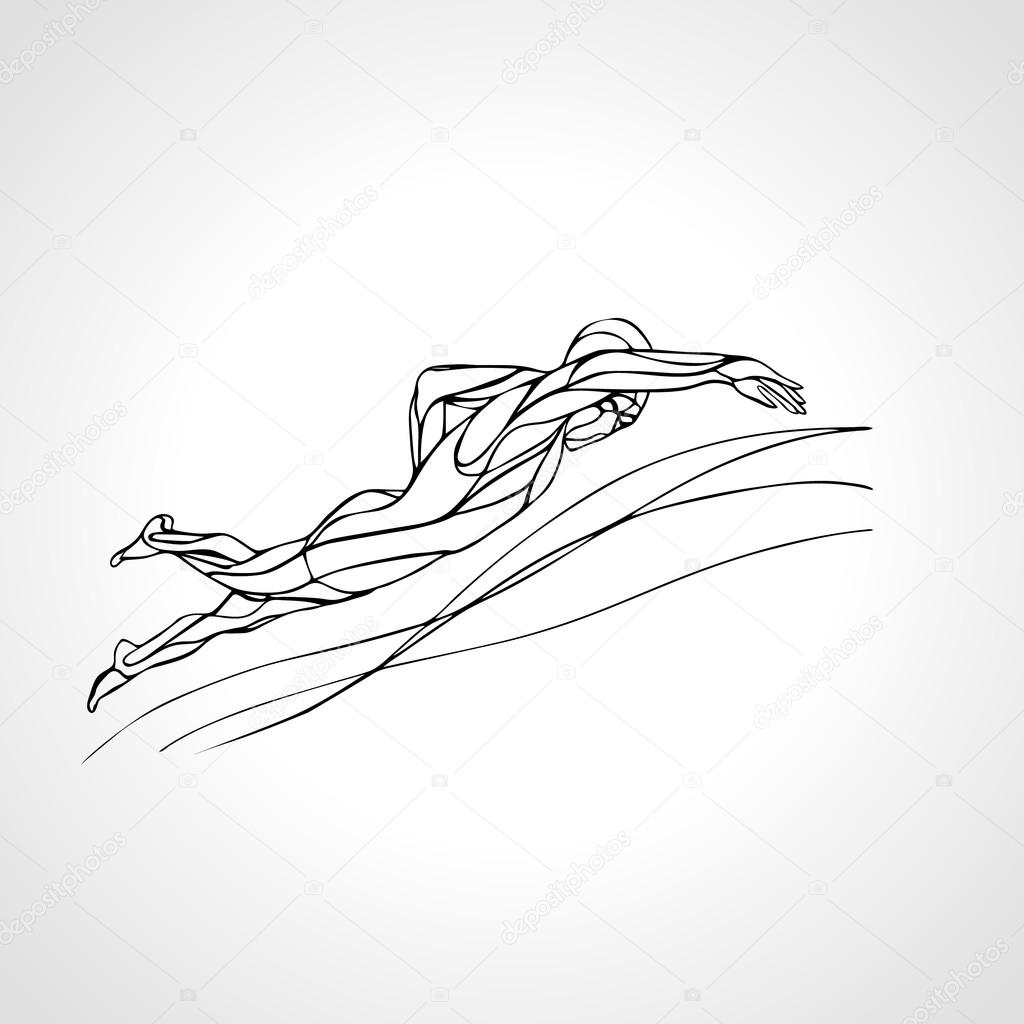 1024x1024 Freestyle Swimmer Silhouette. Sport Swimming Stock Vector