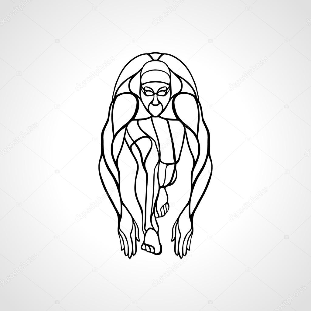 1024x1024 Swimmer At Starting Block Outline Silhouette Stock Vector
