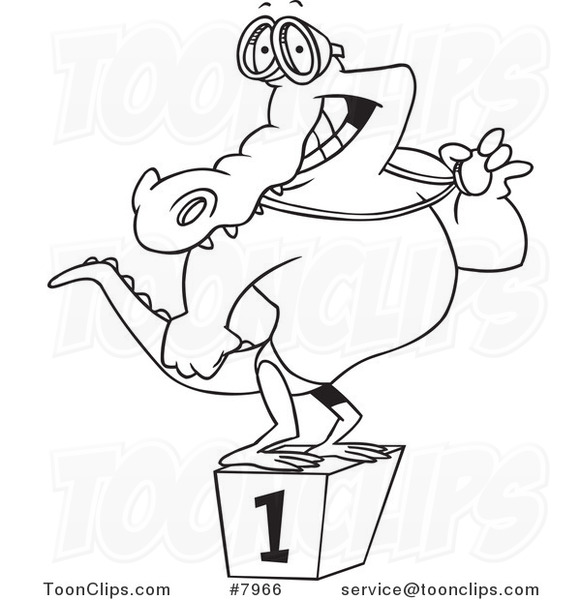 581x600 Cartoon Black And White Line Drawing Of A Champion Alligator