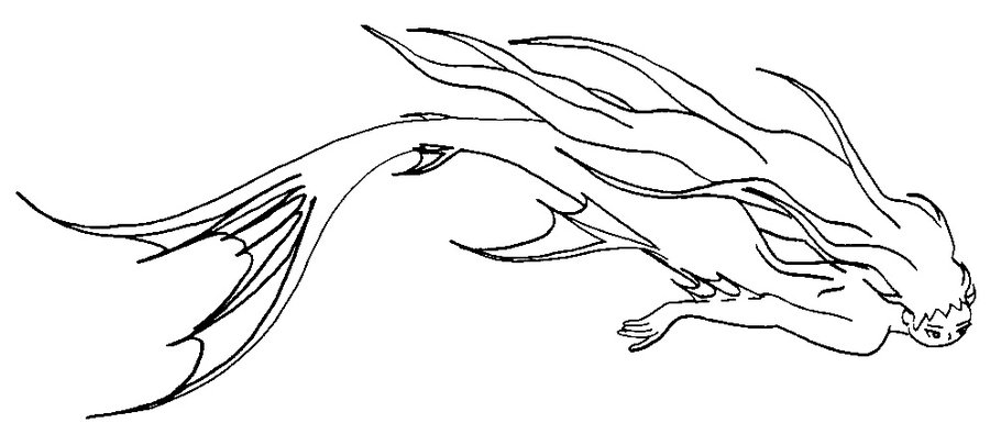 900x395 Merrowmermaid Swimming(Colorlesslack And White) By