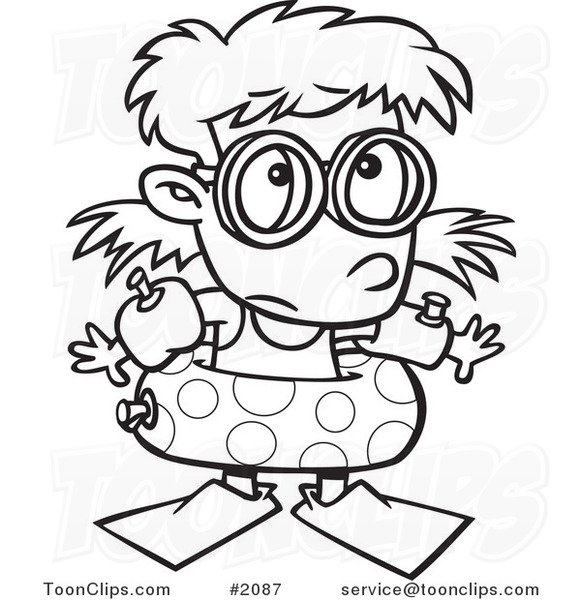 581x600 Cartoon Black And White Line Drawing Of A Summer Girl Over