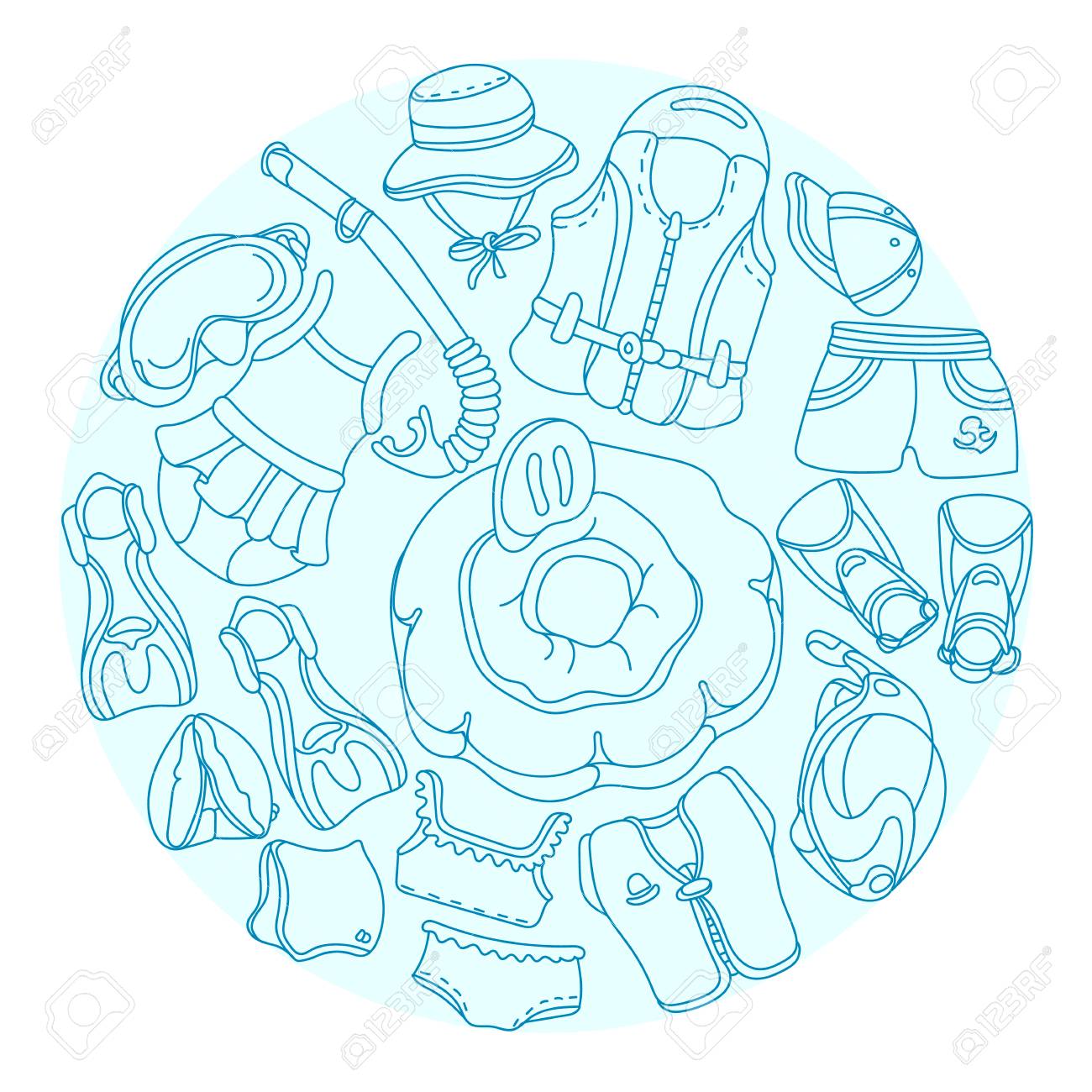 1300x1300 Doodle Sketch Swimming Goods For Kids. Vector Illustration