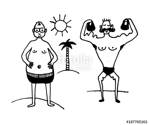 500x417 Set Of Comic Pictures Of A Man In Swimming Trunks On