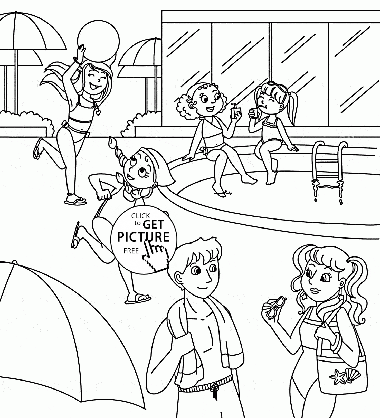 1480x1628 Children Teens In The Swimming Pool Coloring Page For Kids