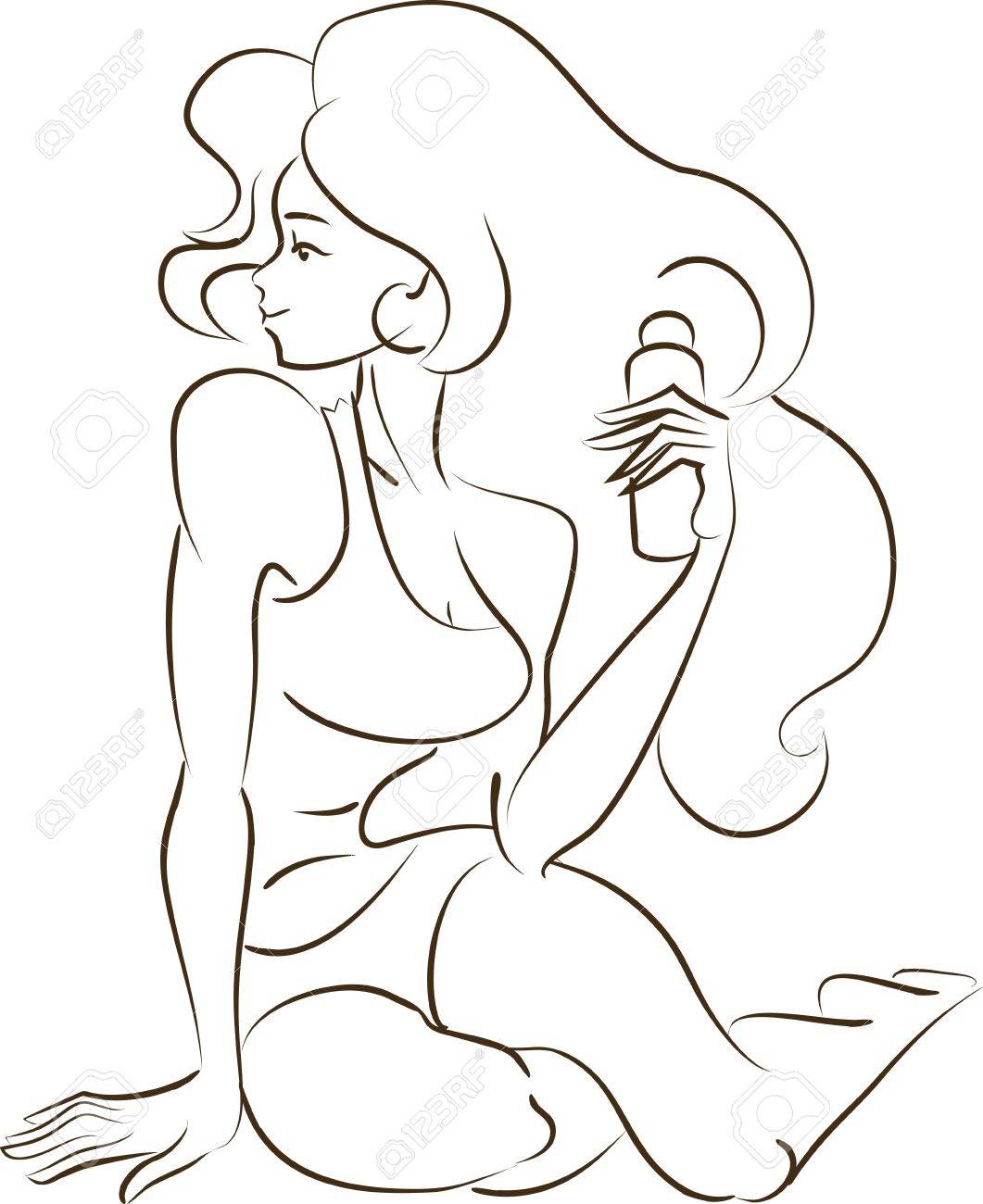 1061x1300 Contour Drawing Of Young Sporty Woman In Swimming Or Fitness