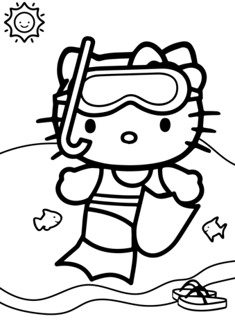 339x480 Hello Kitty Goes Swimming Coloring Page Free Printable Coloring
