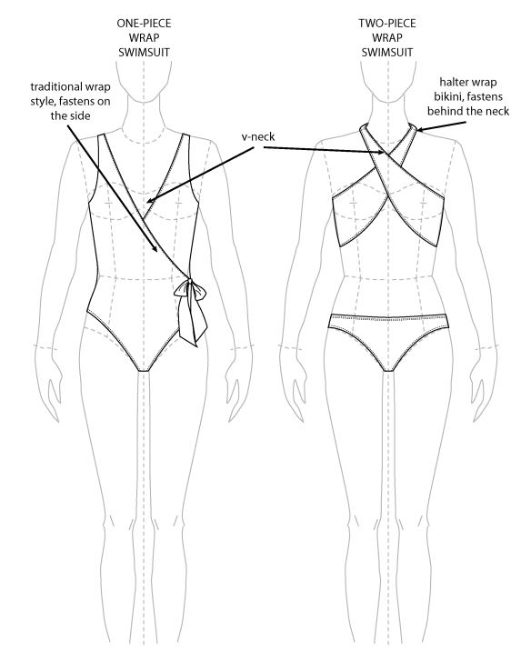 584x726 Wrap Swimsuit Fashion Illustrations Swimsuits