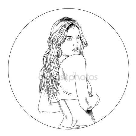 450x450 Beautiful Slim Girl In A Swimsuit In A Graceful Pose Drawn In Ink