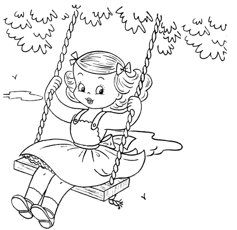 758x734 Colour Drawing Free Wallpaper Little Kid Swing Summer Coloring