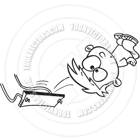 460x460 Cartoon Boy Falling Off Swing Set (Black And White Line Art) By