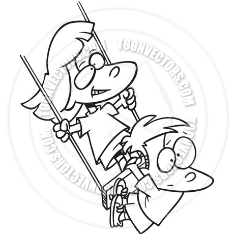 460x460 Cartoon Kids Swing Set (Black And White Line Art) By Ron Leishman