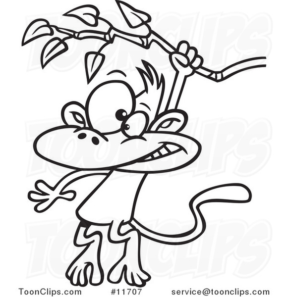 581x600 Cartoon Outlined Monkey Swinging From A Branch
