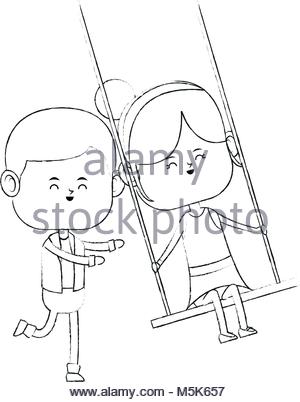 300x402 Romantic Couple On Swing Cute Cartoon Icon Imagevector