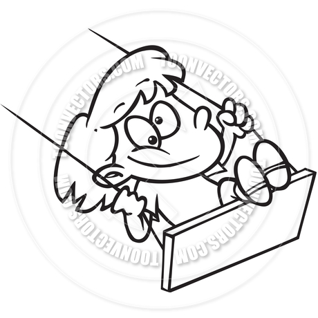 460x460 Cartoon Girl Swing Set (Black And White Line Art) By Ron Leishman