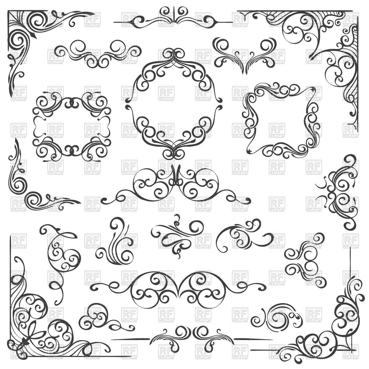 1200x1200 Set Of Hand Drawn Swirl Decor Elements Royalty Free Vector Clip