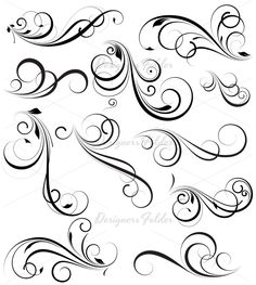 236x263 Swirl Floral Design Ornaments, Black Colored.each Element Easily