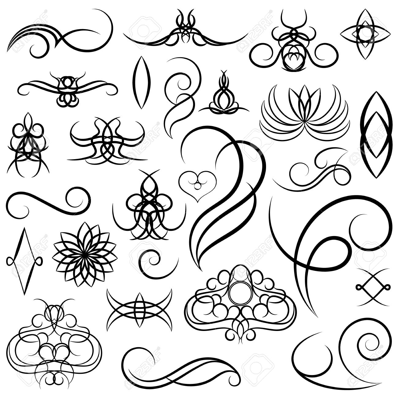 1300x1300 Vintage Set Decor Elements. Elegance Old Hand Drawing Set. Ornate