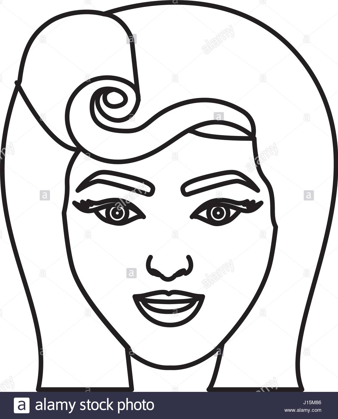 1123x1390 Silhouette Drawing Of Face Woman With Pin Up Swirl Hairstyle Stock