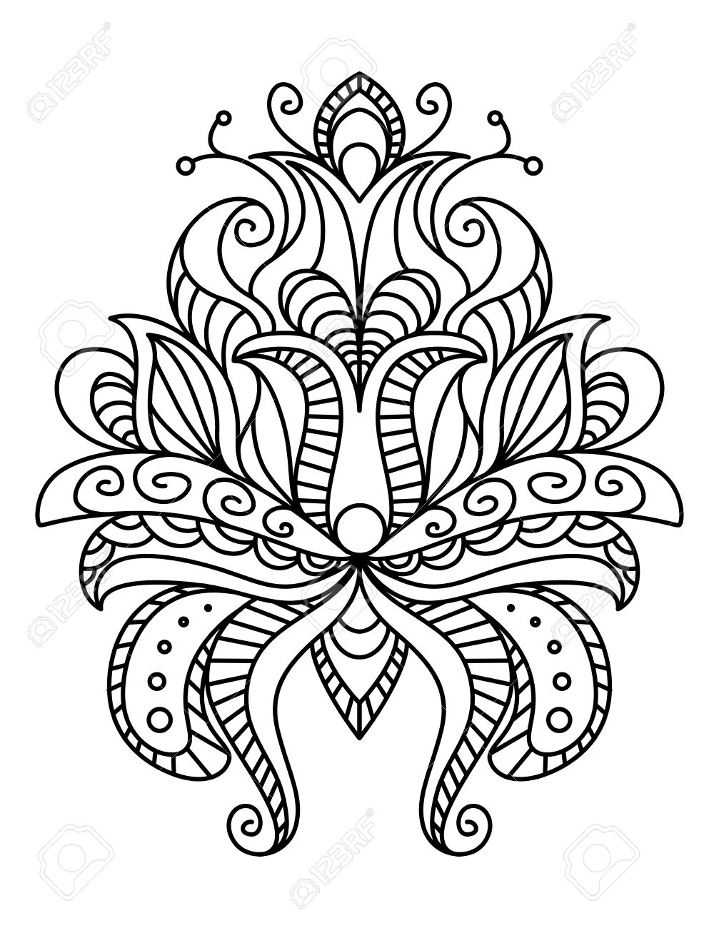 1007x1300 Ornate Paisley Floral Element In A Black And White Line Drawing