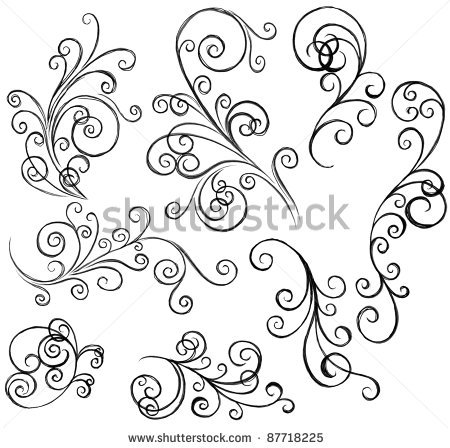 450x448 Leaf And Filigree Line Drawing