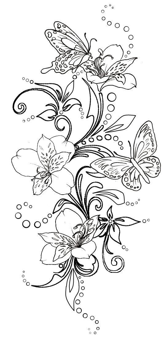 531x1101 Butterflies And Flowers With Swirls Tattoo By ~metacharis
