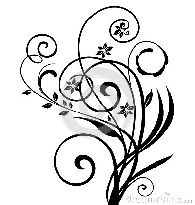 400x421 Swirly Floral Design Silhouettes Flourish Flower Silhouettes