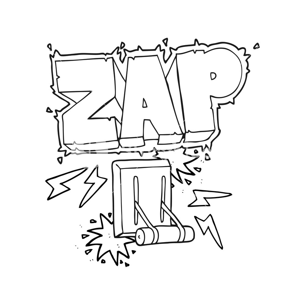 1000x1000 Freehand Drawn Black And White Cartoon Electrical Switch Zapping