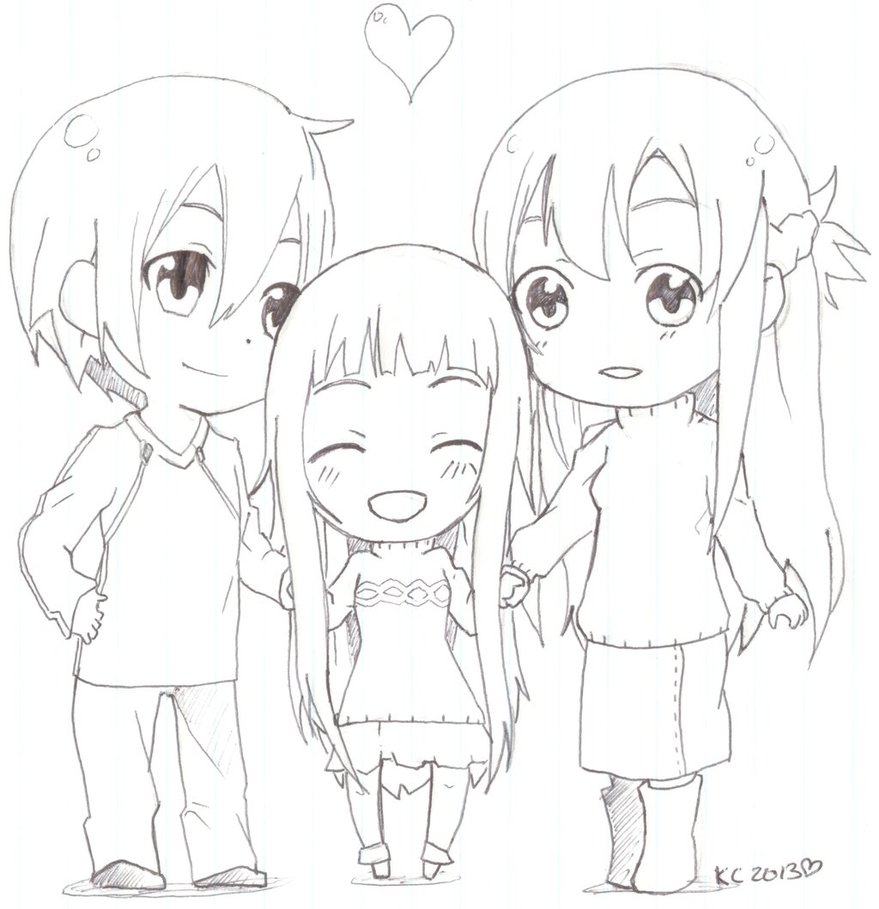 879x909 Sword Artline (Sao) Chibi Family By Kitsune Kari