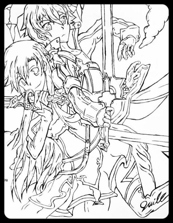 560x720 Asuna X Kirito ( Sword Artline) Line Arts By Raphturetarts