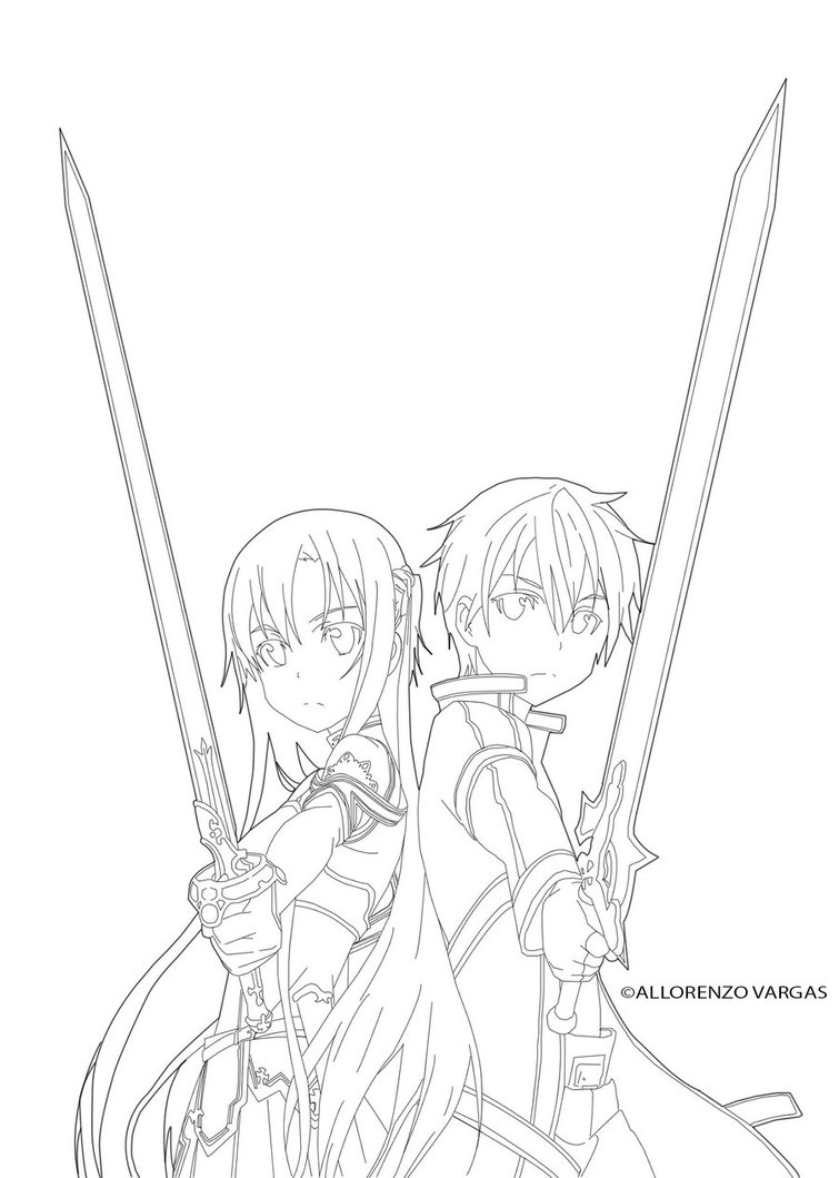 755x1059 Sword Artline Kirito X Asuna Line Art By Puuuusa
