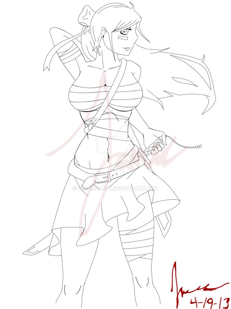 773x1033 Sword Girl Line Drawing By Grimmpanda