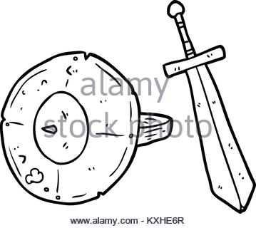 359x320 Cartoon Old Gladiator Shield And Sword Stock Vector Art