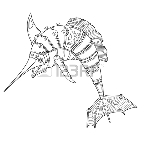 450x450 Steam Punk Style Swordfish Coloring Book Vector Royalty Free