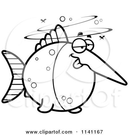 450x470 Cartoon Clipart Of A Black And White Drunk Swordfish