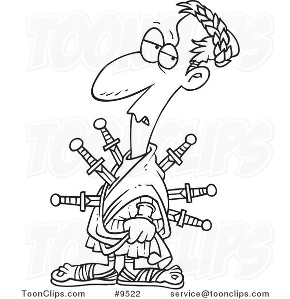 581x600 Cartoon Black And White Line Drawing Of A Caesar Stabbed