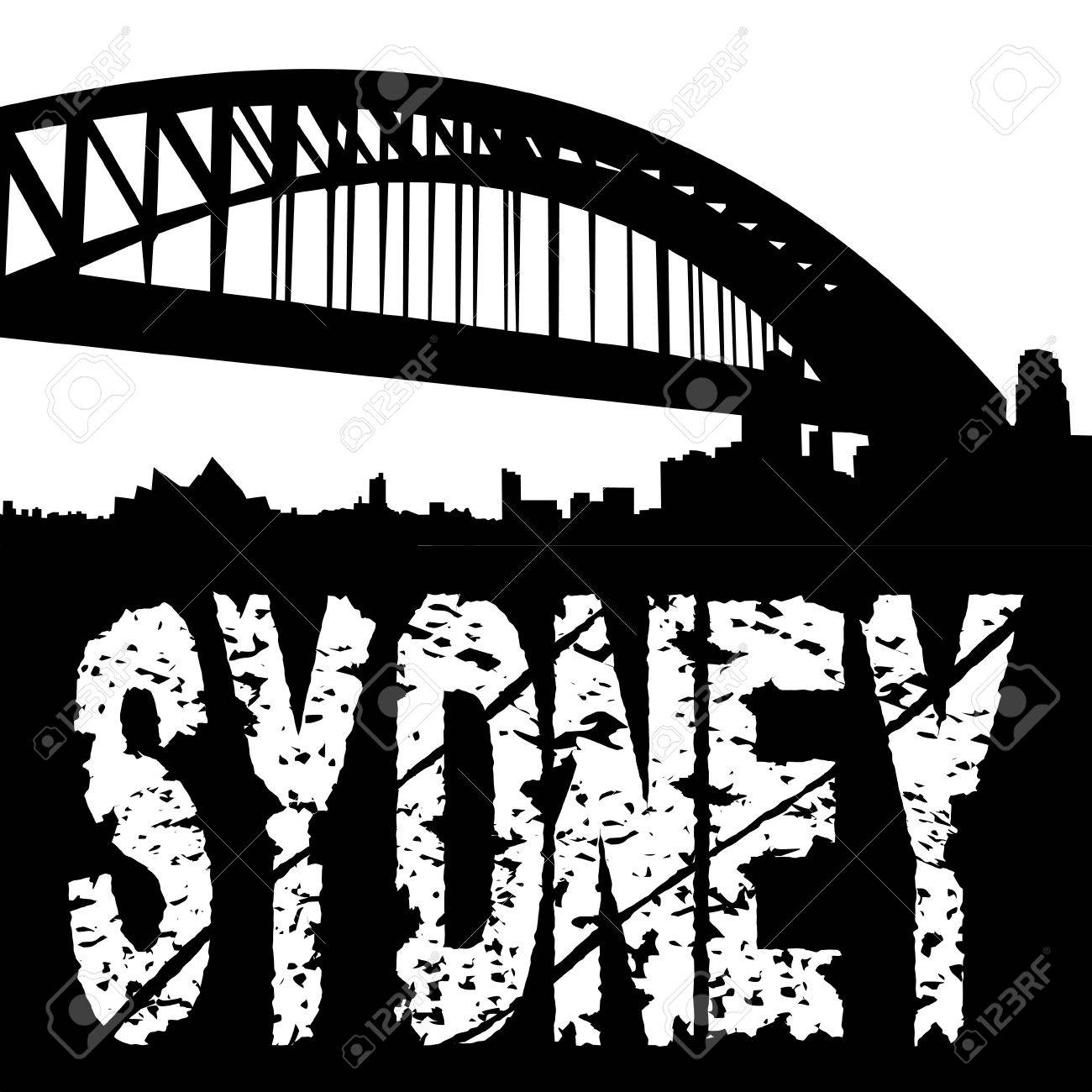 1300x1300 Sydney Harbour Bridge With Grunge Text Illustration Stock Photo