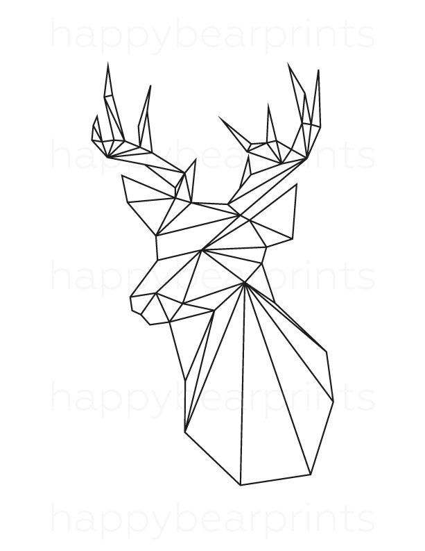 613x793 Geometric Deer Black Deer Geometric Animal By Happybearprints