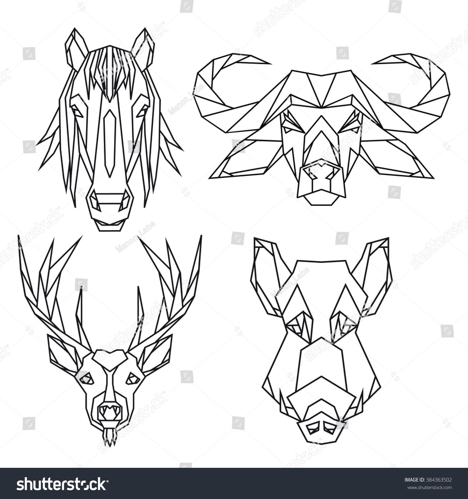 1500x1600 Geometric Vector Animal Set Of Bull, Deer, Horse And Wild Hog
