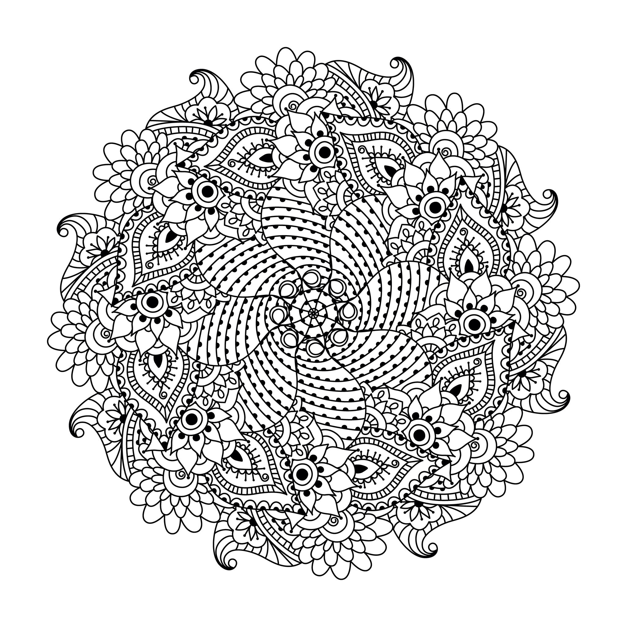 2048x2048 Symetric Mandala With Flowers And Leaves By Ceramaama Difficult